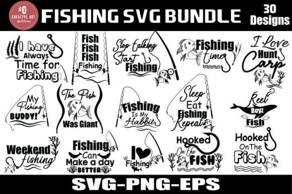 30 Fishing SVG Bundle - Bass SVG- Fish S Graphics for Print Templates