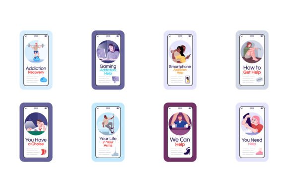 Addiction Characters Social Media Posts: Graphics and Ux And Ui Kits Review