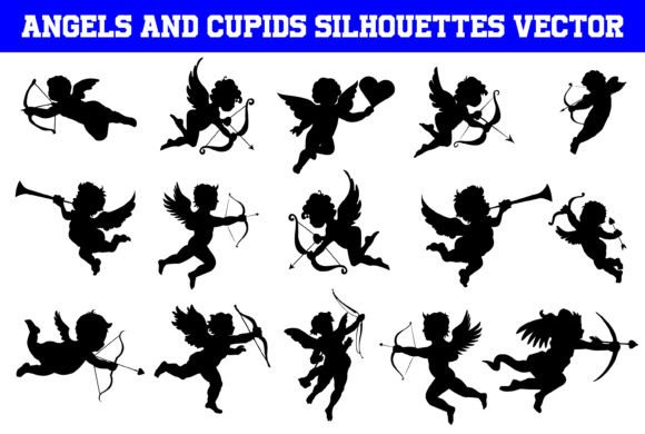 Angels and Cupids Silhouettes Vector Graphics for Crafts