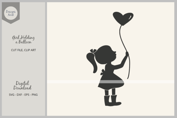 Girl Holding Balloon, Sweet Girl SVG PNG Graphics and Illustrations Review