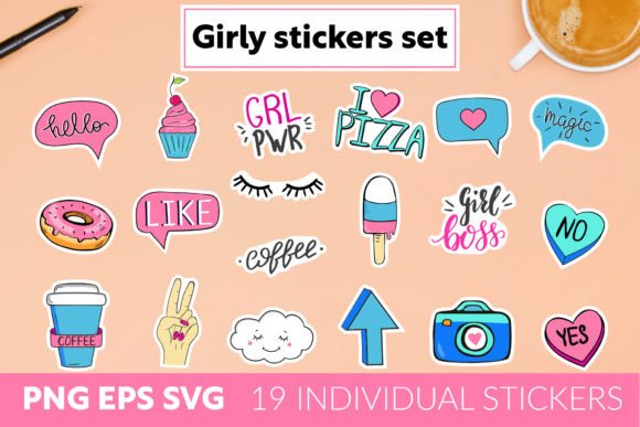 Girly Stickers Set: Graphics and Illustrations for Brand Identity