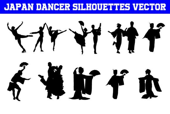 Japan Dancer Silhouettes Vector Graphics for Crafts
