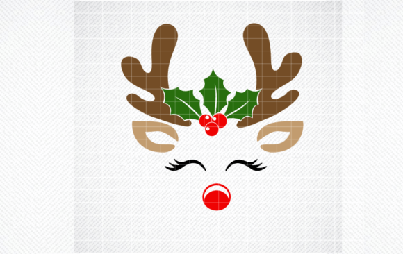 Reindeer with Holly SVG, Reindeer Face Graphics and Crafts
