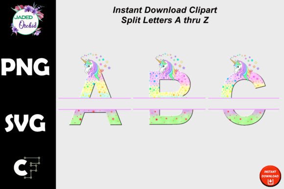 Unicorn Split Letters Clipart SVG PNG for Graphics and Crafts